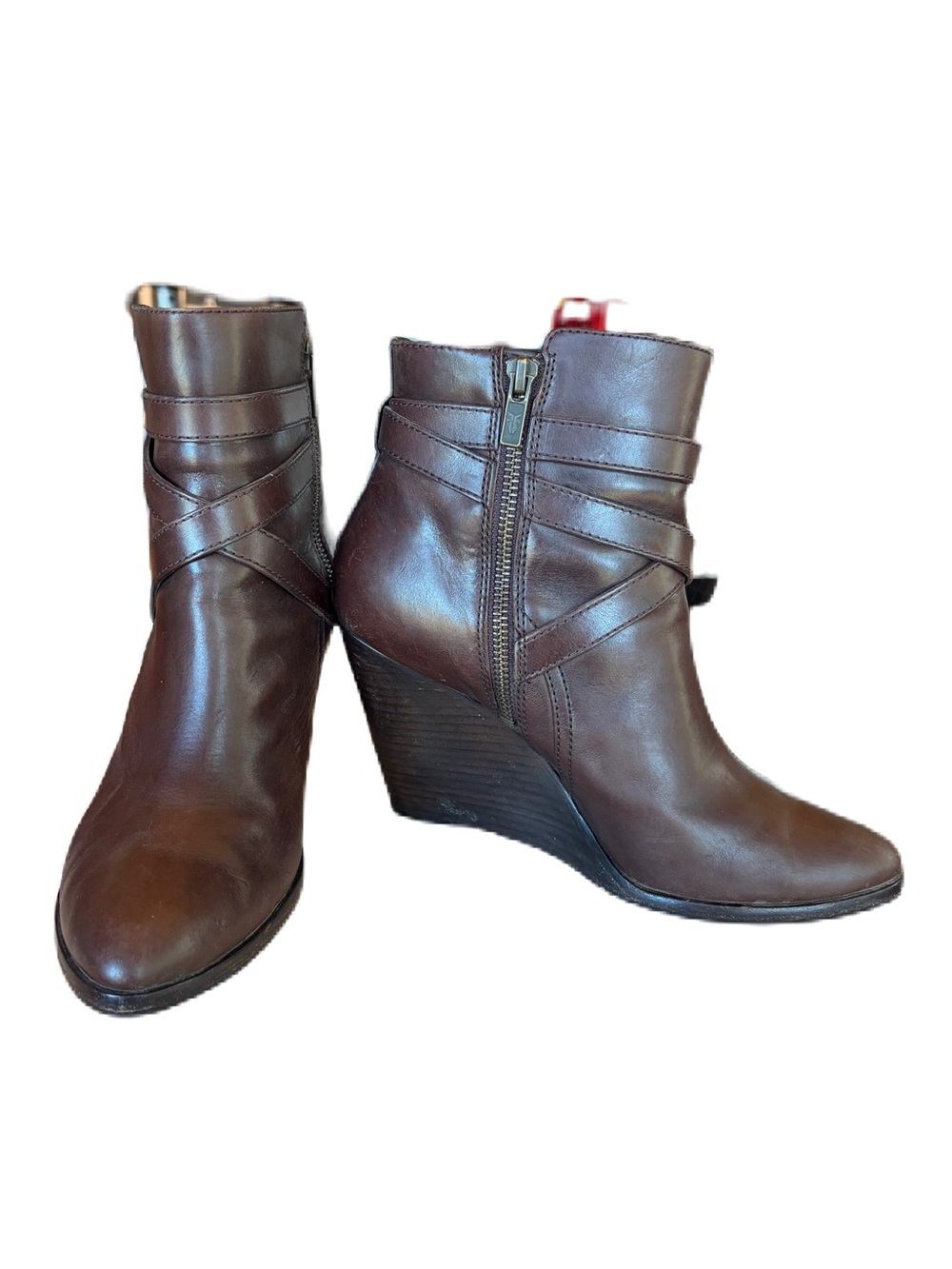 Frye Cece Jodhpur Boogie Dark Brown Leather Wedge Ankle Boots 9M